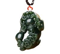 YTDJJWLS Colgante de jade verde oscuro natural tallado con moneda china PiXiu, amuleto de la suerte, joyería, piedra, sin piedras preciosas