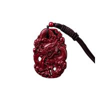 YTDJJWLS Collar con colgante de dragón tallado de doble cara de jade cinabrio, cadena de suéter, piedra, sin piedras preciosas