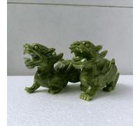 YTDJJWLS Un par de estatuas de dragón Pixiu de jade verde natural chino de 5.1 pulgadas