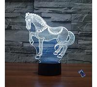 YTDZLTD Creativo 3D Caballo Luz de Noche Control Remoto 16 Colores que Cambian USB Poder Touch Switch Ilusión óptica Decor Lámpara LED Mesa Lámpara Niños Juguetes Cumpleaños Navidad Regalo