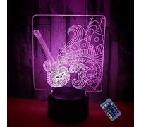 YTDZLTD Creativo 3D Guitarra Luz de Noche 16 Colores que Cambian Control Remoto USB Poder Touch Switch Ilusión óptica Decor Lámpara LED Mesa Lámpara Niños Juguetes Cumpleaños Navidad Regalo