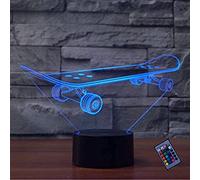 YTDZLTD Creativo 3D Patineta Luz de Noche 16 Colores que Cambian Control Remoto USB Poder Touch Switch Ilusión óptica Decor Lámpara LED Mesa Lámpara Niños Juguetes Cumpleaños Navidad Regalo