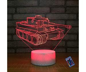 YTDZLTD Creativo Lámpara 3D Tanque Luz de Noche 16 Colores que Cambian Control Remoto USB Poder Touch Switch Ilusión óptica Decor Lámpara LED Mesa Lámpara Niños Juguetes Cumpleaños Navidad Regalo