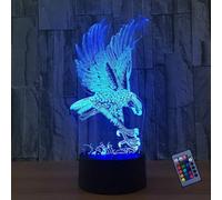 YTDZLTD Ilusión óptica 3D Águila Luz de Noche 16 Colores que Cambian Control Remoto USB Poder Touch Switch Decor Lámpara LED Mesa Lámpara Niños Juguetes Cumpleaños Navidad Regalo