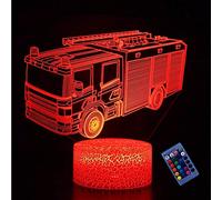 YTDZLTD Ilusión óptica 3D Camión de Bomberos Luz de Noche 16 Colores que Cambian Control Remoto USB Poder Touch Switch Decor Lámpara LED Mesa Lámpara Niños Juguetes Cumpleaños Navidad Regalo