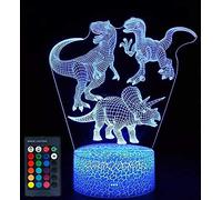 YTDZLTD Ilusión Optica 3D Dinosaurio Luz de Noche Control Remoto 16 Colores que Cambian USB Poder Touch Switch Decor Lámpara LED Mesa Lámpara Niños Juguetes Cumpleaños Navidad Regalo