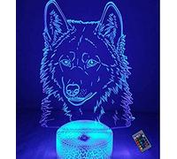 YTDZLTD Ilusión Optica 3D Lobo Luz de Noche 16 Colores que Cambian Control Remoto USB Poder Touch Switch Decor Lámpara LED Mesa Lámpara Niños Juguetes Cumpleaños Navidad Regalo
