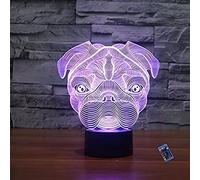 YTDZLTD Ilusión Optica 3D Shar Pei Perro Luz de Noche Control Remoto 16 Colores que Cambian USB Poder Touch Switch Decor Lámpara LED Mesa Lámpara Niños Juguetes Cumpleaños Navidad Regalo
