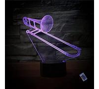 YTDZLTD Ilusión óptica 3D Trombón Luz de Noche Control Remoto 16 Colores que Cambian USB Poder Touch Switch Decor Lámpara LED Mesa Lámpara Niños Juguetes Cumpleaños Navidad Regalo