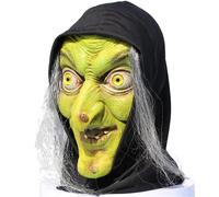 YTFSKFUI Máscara de Halloween de bruja vieja de pelo largo, máscara de látex de terror, máscara de Halloween realista de bruja blanca con peluca, máscara de bruja para fiesta de maquillaje