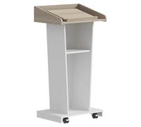 YTGHBIML Soporte de podio Atril de pie Púlpito de Iglesia de Madera con Soporte de Altavoz Superior Inclinado Podios de recepción for Clientes Escritorio con Ruedas(Natural Wood)