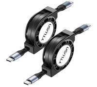 YTLUSN 100W Cable USB C [2PC,1.2M] 5A USB C a USB C Carga Rapida Retráctil Tipo C Cable Necesario para viajes de Negocios para iPhone 16/15/14/iPad/MacBook/Galaxy S24/Carplay