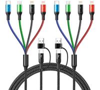 YTLUSN 6 en 1 Cargador USB Multiple 3.5A,4 en 2 Cable de Cargador Múltiple Carga Rápida y Sincronización de Datos Doble Correa de Nylon IP/USB C/Micro USB para iPhone/Android/Galaxy/Carplay