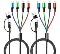 YTLUSN 6 en 1 Multi USB Cable 3 A/1.2 M, cable de carga rápido de sincronización de datos de nailon universal con 2 cables Lightning Micro USB tipo C para iPhone16 15 14/Android/Galaxy/Carplay (1)