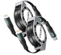 YTLUSN Retráctil iPhone Cable Cargador PD 27W, [2 Pack 1.2M] USB C a Lightning Cable de carga rápida y sincronización de datos Cable cargador USB para iPhone 14/13/12/11 Pro Max/SE/iPad/CarPlay