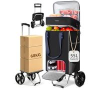 Ytonet Carro de la Compra Plegable Grande 55l, Carrito de la Compra Plegable 2 Ruedas con Bolsa de Compras Desmontable Compartimento Aislante y Forro Impermeable Shopping Trolley para Camping, Negro