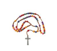 YTtkku Collar con colgante de cruz, cuentas de flores, multicolor, rosario para ceremonias religiosas, cadena católica, oración, meditaciones, joyería religiosa