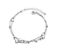 YTtkku Pulseras de estrella pequeña de color plateado de doble capa para mujer, con cuentas redondas, joyería coreana de moda, talla única, como se describe