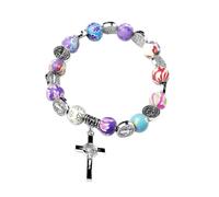 YTtkku Rosario de crucifijo católico con cuentas de cristal coloridas, joyería religiosa para hombre y mujer