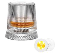 YTtkku Taza giratoria transparente con base de cristal para relajación, 280 ml, elegante vaso de whisky de cristal para degustación