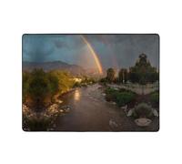 YTUOPWE Alfombra con imagen de arco iris en el río y playa, alfombra de área de 80 x 58 pulgadas para sala de estar, oficina, mesa de café, cama, balcón, suave, esponjosa, absorbente de agua, duradera