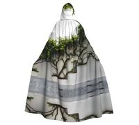 YTUOPWE Capa con capucha de Halloween para adultos, hiedra verde que sube sobre paredes blancas. Imagen cómoda y suave con ala grande, adecuada para fiestas de baile y reuniones