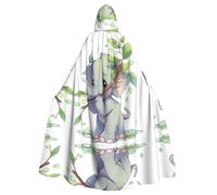 YTUOPWE Capa con capucha para adultos de Halloween con diseño de elefante pequeño sosteniendo una rama. Imagen cómoda y suave con ala grande, adecuada para fiestas de baile y reuniones