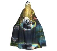 YTUOPWE Capa con capucha para adultos de Halloween con diseño de panda tomando un baño, cómoda y suave con ala grande, adecuada para fiestas de baile y reuniones