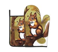 YTUOPWE Juego de dos piezas de guantes resistentes al calor y almohadillas aislantes de alta gama para cocinar con ardilla que come nueces