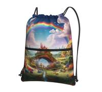 YTUOPWE Little World Under the Rainbow Picture - Mochilas con cordón para hombre y mujer, bolsas de deporte y fitness, impermeables y duraderas