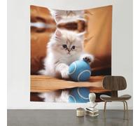 YTUOPWE Tapiz decorativo de 60 x 51 pulgadas, diseño de gato persa jugando con una bola, suave, duradero, agradable al tacto, ligero, para colgar en la pared para uso en interiores y exteriores