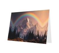 YTUOPWE Tarjeta de felicitación azul con diseño de cuadros en blanco y perlas, hermoso bloque de notas en blanco, arco iris detrás de las montañas