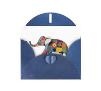 YTUOPWE Tarjeta de felicitación azul con diseño geométrico de elefante y perla, hermoso bloque de notas en blanco