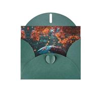 YTUOPWE Tarjeta de felicitación de día festivo verde oscuro y perla, hermoso bloque de notas en blanco, paraguas bajo hojas de arce