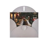 YTUOPWE Tarjeta de felicitación gris con diseño de cuadros en blanco y perlas, hermoso bloque de notas en blanco, campanas en árbol de Navidad