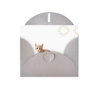 YTUOPWE Tarjeta de felicitación gris con diseño de cuadros en blanco y perlas, hermoso bloque de notas en blanco, gatito mirando las estrellas