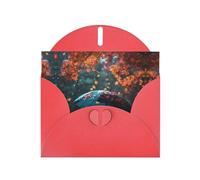 YTUOPWE Tarjeta de felicitación roja con diseño de cuadros en blanco y perla, hermoso bloque de notas en blanco, paraguas bajo hojas de arce