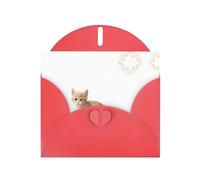 YTUOPWE Tarjeta de felicitación roja en blanco y perla, hermoso bloque de notas en blanco, gatito mirando las estrellas