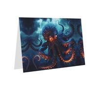 YTUOPWE Tarjeta de felicitación roja en blanco y perla, hermoso bloque de notas en blanco, tormenta, pulpo, tentáculos, imagen