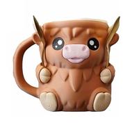 YTWSFAZ Portavasos Helado Estilo Vaca Las Tierras Altas, Funda Envases Helado Asa Anticongelante Y 2 Cucharas, Lindo Contenedor Refrigerante Helados A Prueba Fugas, Cómodo Paletas Y Cerveza,Marrón