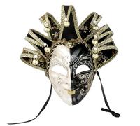 YU FENG 2024 New Orleans Mardi Gras Black White Bell Mask Jester Costume Parades Carnival Ball (black)