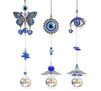 YU Feng 3 atrapasueños de Mal de Ojo con Bolas de Prisma de Cristal para Colgar en la Ventana, Adorno para Colgar en la Ventana, atrapasueños con Colgante de Arco Iris