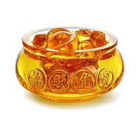 YU FENG Cuenca Dorada de Cristal Hecha a Mano de 7,6 cm con 41 lingotes/Yuan Bao, Figura Coleccionable de Buena Suerte, Riqueza, Prosperidad, decoración de Feng Shui para el hogar y la Oficina