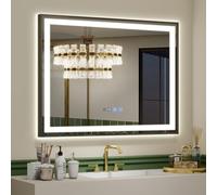 YU YUSING Espejo de Baño con Luz LED 70x50cm, Espejo Cosmético Luminoso de Pared con 3 Colores Ajustables, Marco de Metal, Indicación de Hora, Antivaho, IP44 Impermeable, Horizontal, Color Negro