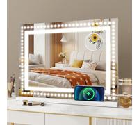 YU YUSING Espejo Maquillaje con Luz Hollywood 58x45cm, Espejo Tocador con Tira LED y Puntos Pequeños, 3 Colores, Control Táctil, Type-C y USB, Aumento de 10x, Sobremesa y Pared, Blanco