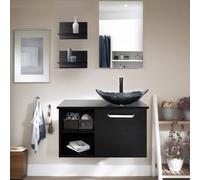 YU YUSING Juego de Muebles de baño, Armario para Debajo del Lavabo, Armario baño con Espejo, 2 estantes Pared, Juego Grifo (Plata)