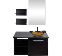 YU YUSING Juego de Muebles de baño con Lavabo y Espejo, Muebles de baño con Lavabo, Armario con Espejo, 2 estantes de Pared, Juego de Grifo (Dorado Moderno)