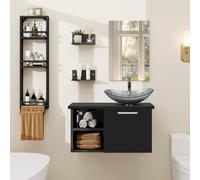 YU YUSING Mueble Baño con Lavabo, Espejo y Estanteria Ducha Tres Nivele, Mueble Lavabo con 2 Estantes Pared, Juego Grifería, Conjunto Muebles Baño, Movel Casa de Banho com Pia, Moderno Plata