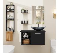 YU YUSING Mueble Baño con Lavabo, Espejo y Estanteria Ducha Tres Nivele, Mueble Lavabo con 2 Estantes Pared, Juego Grifería, Conjunto Muebles Baño, Movel Casa de Banho com Pia, Moderno Gris Plata