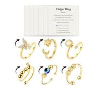 YU8 6 piezas de mariposa y luna y estrella giratoria ajustable para la ansiedad, alivio del estrés, joyería giratoria para mujeres y adolescentes, Acero, latón, Sin sello de metal